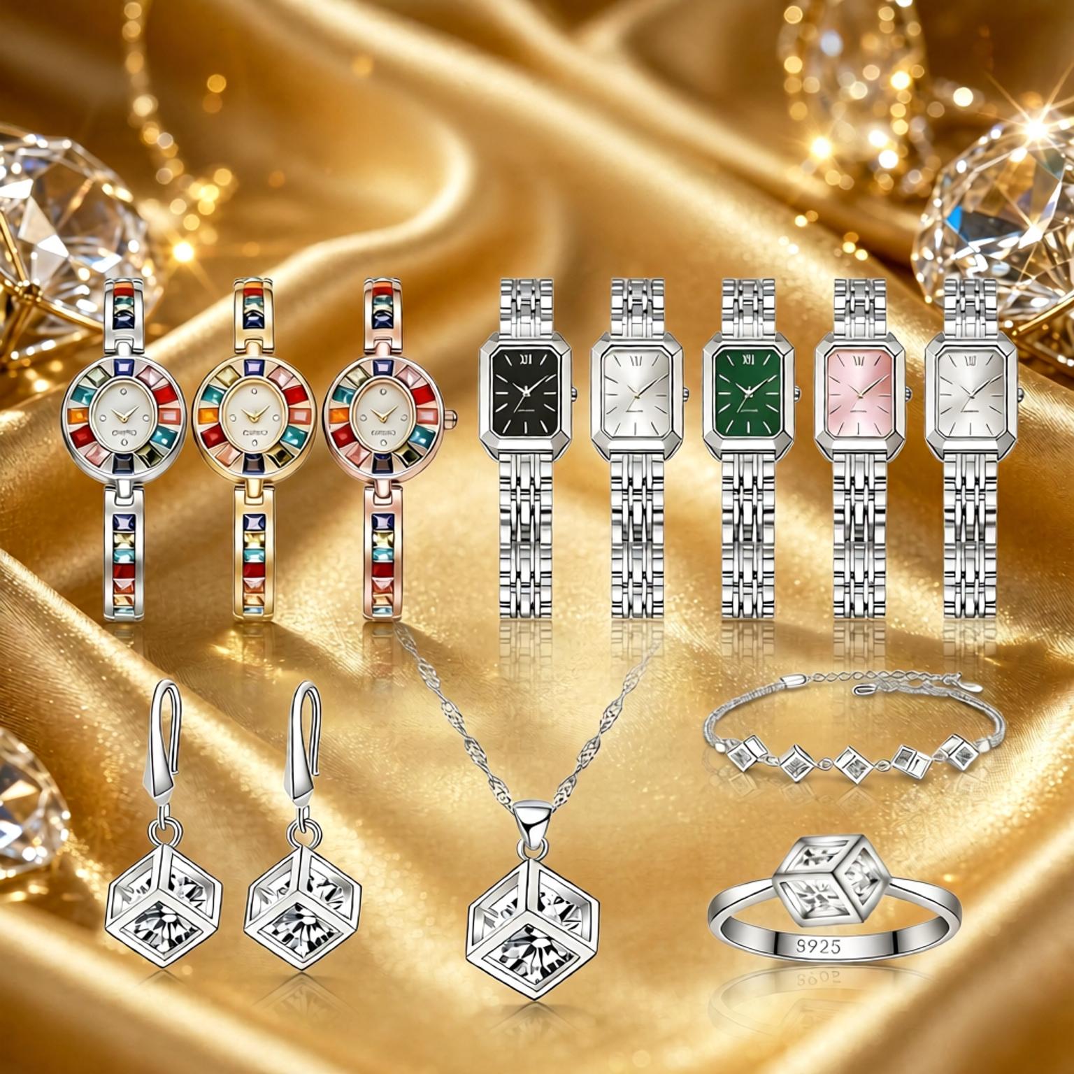 Best Jewelry Watches Women - Ensemble collier, boucles d'oreilles et montre